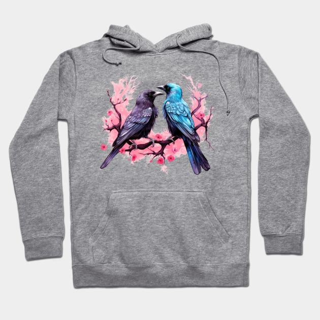 Valentine Kissing Raven Bird Couple Hoodie by Chromatic Fusion Studio